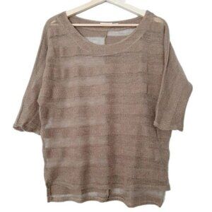 BLUE BIRD Semi-sheer Oversized Fine Knit Sweater Top Stripped Tan Sz M